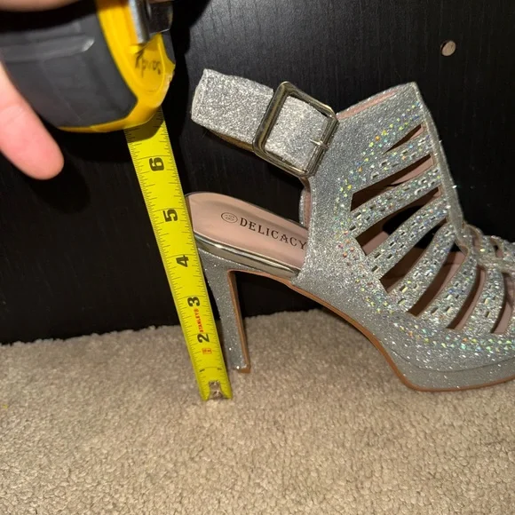 Delicacy Silver Rhinestone Cage Heels Platform Stiletto Sandals Size 8.5 - Picture 6 of 9